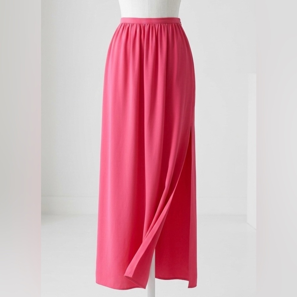Topshop| Vibrant Pink Silky Maxi Skirt with Elastic Waist & Deep Side Slits Sz 8